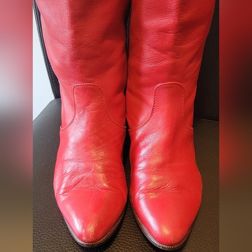 Vintage Red Leather Calf Pull-On Boots 9 - Picture 4 of 14